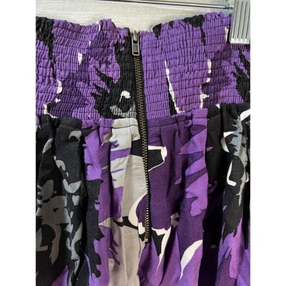 Smocked Waist Purple & Black Floral Print A-Line Mini Skirt Small - Picture 6 of 6